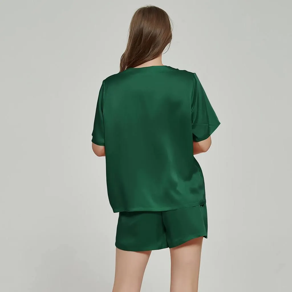 100% Mulberry Luxury V Neck Short sleeve Silk Pajamas Set for Women