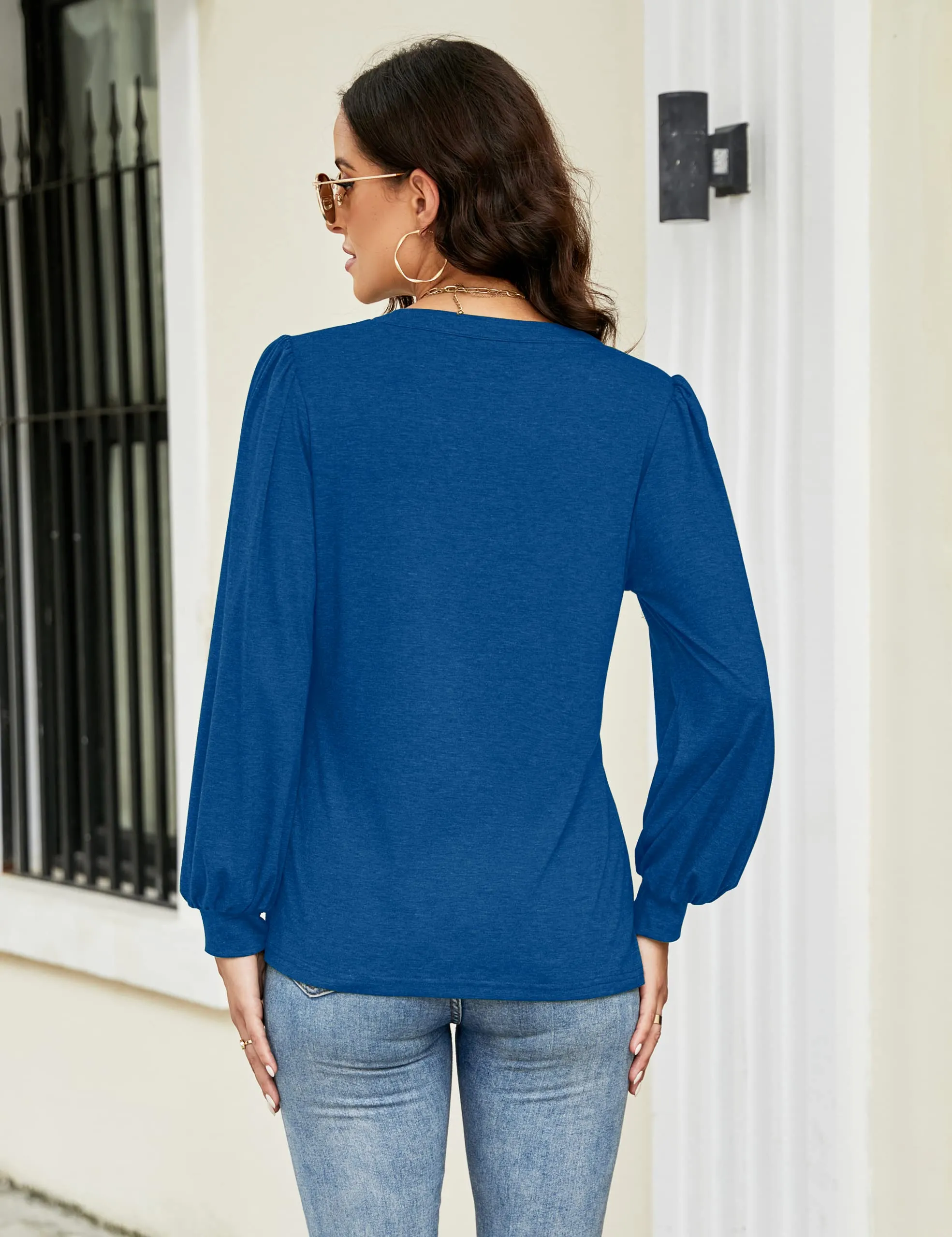 BMJL Womens Work Blouse Dressy Business Casual Tops Long Lantern Sleeve V Neck Office Fall Shirt