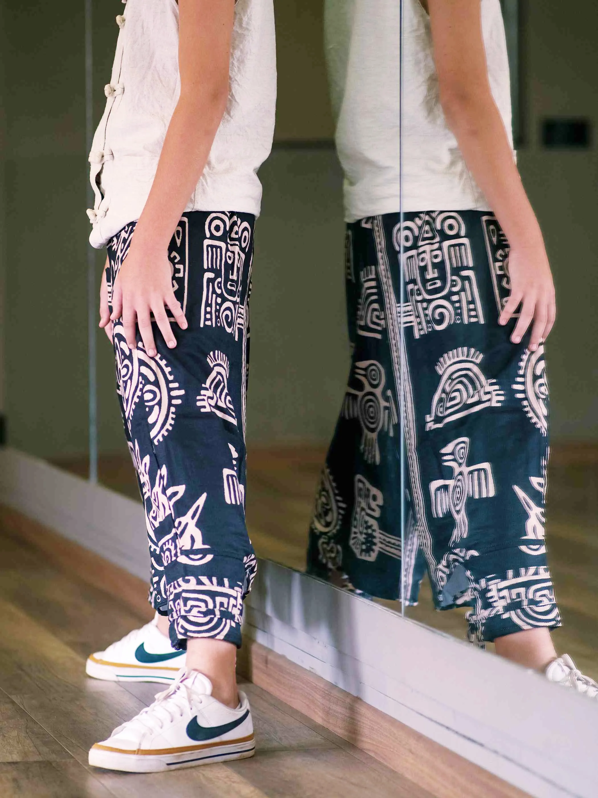 Boy's Kids Black Printed Hippy Harem Pants For Dance