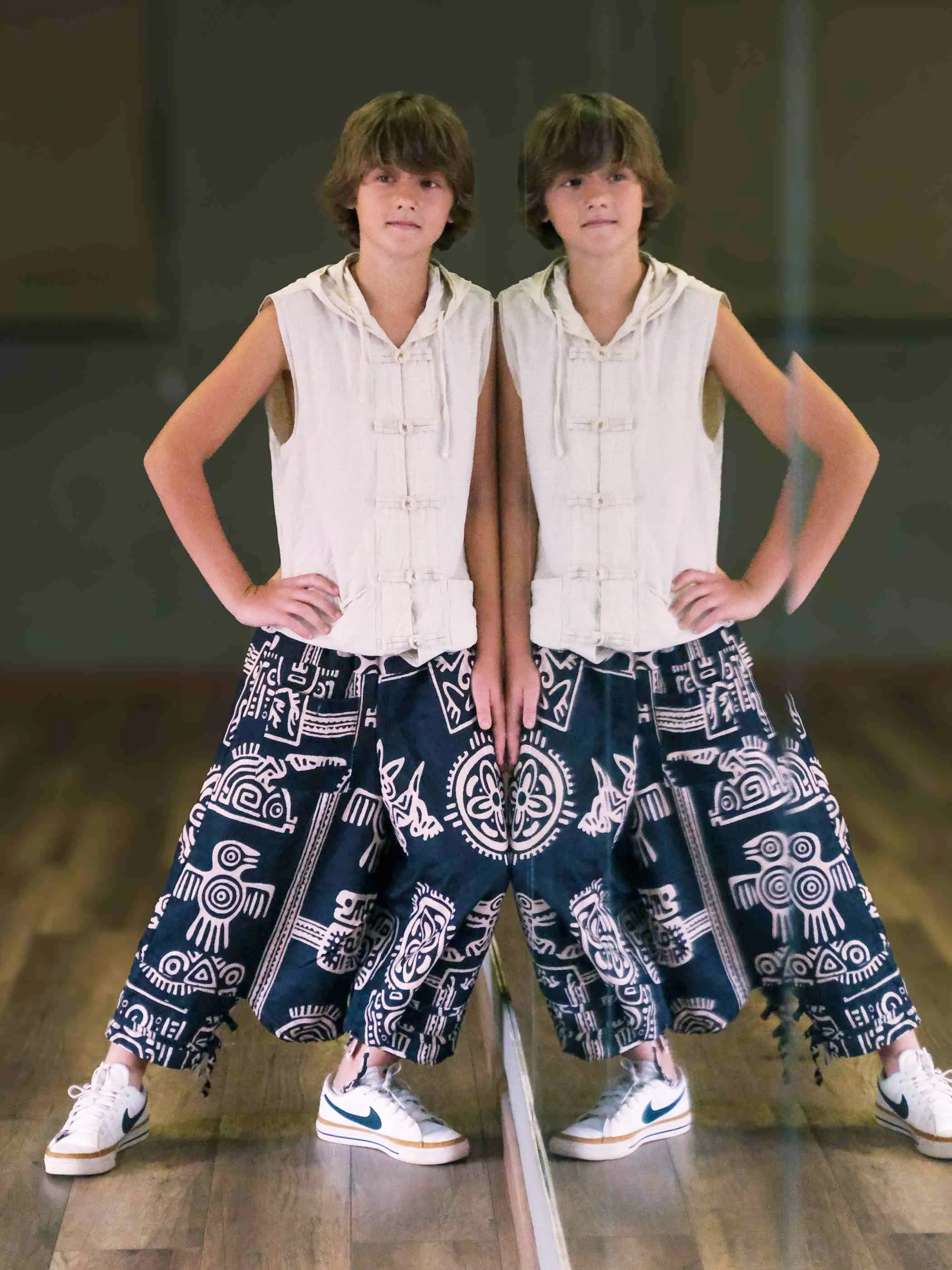 Boy's Kids Black Printed Hippy Harem Pants For Dance