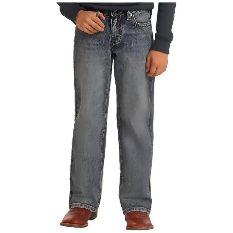 Boy's Rock and Roll Denim Regular Fit Rope Stitch Embroidered Bootcut Jeans BB0BD05592