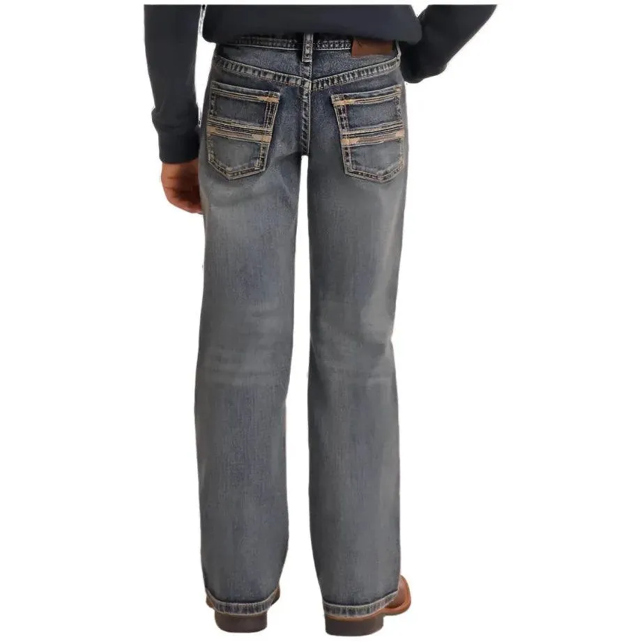 Boy's Rock and Roll Denim Regular Fit Rope Stitch Embroidered Bootcut Jeans BB0BD05592