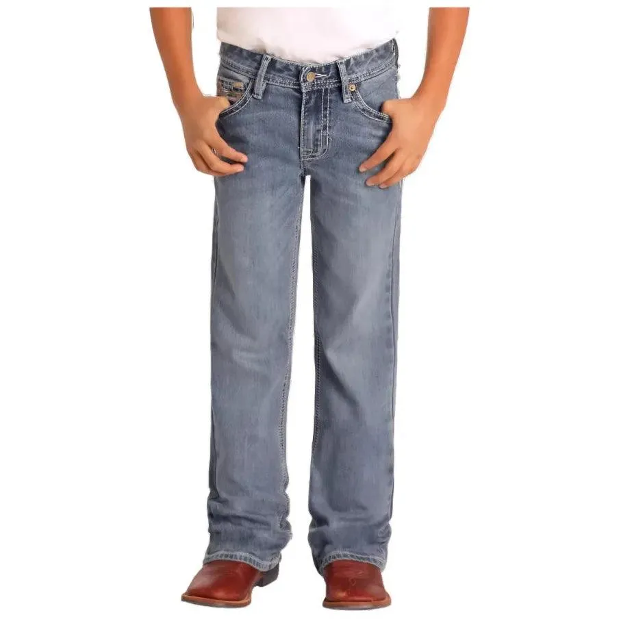 Boy's Rock and Roll Denim Regular Fit Straight Stitch Bootcut Jeans BB0BD04814