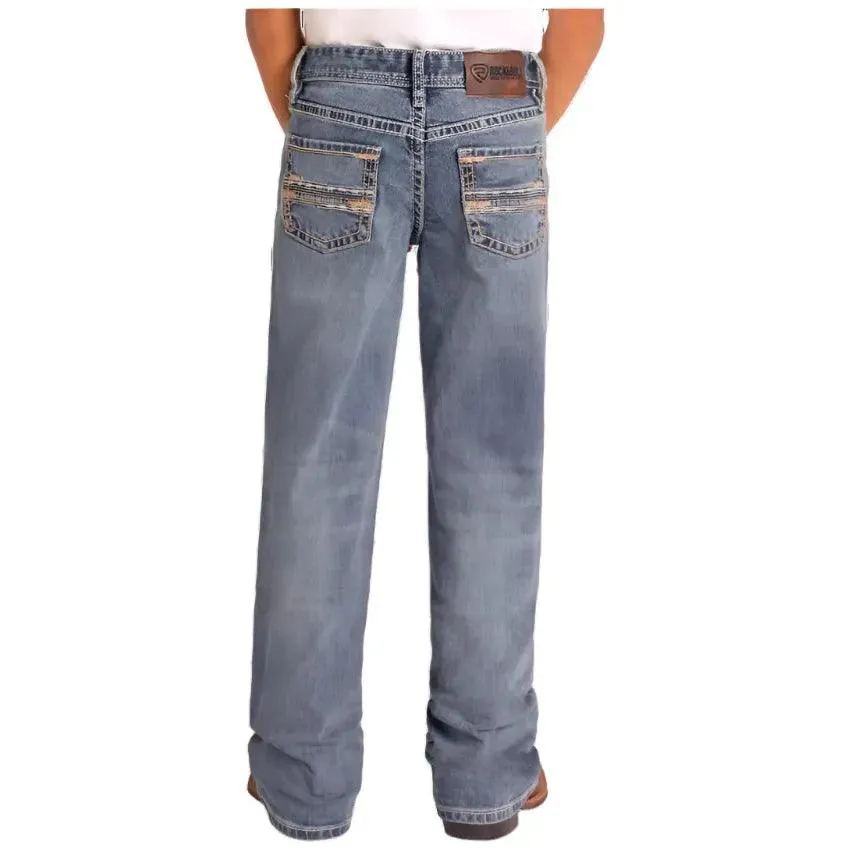 Boy's Rock and Roll Denim Regular Fit Straight Stitch Bootcut Jeans BB0BD04814