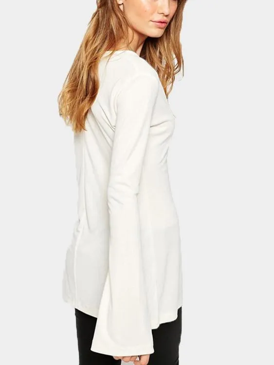 Custom V-Neck Plain Long Sleeve White T-Shirts