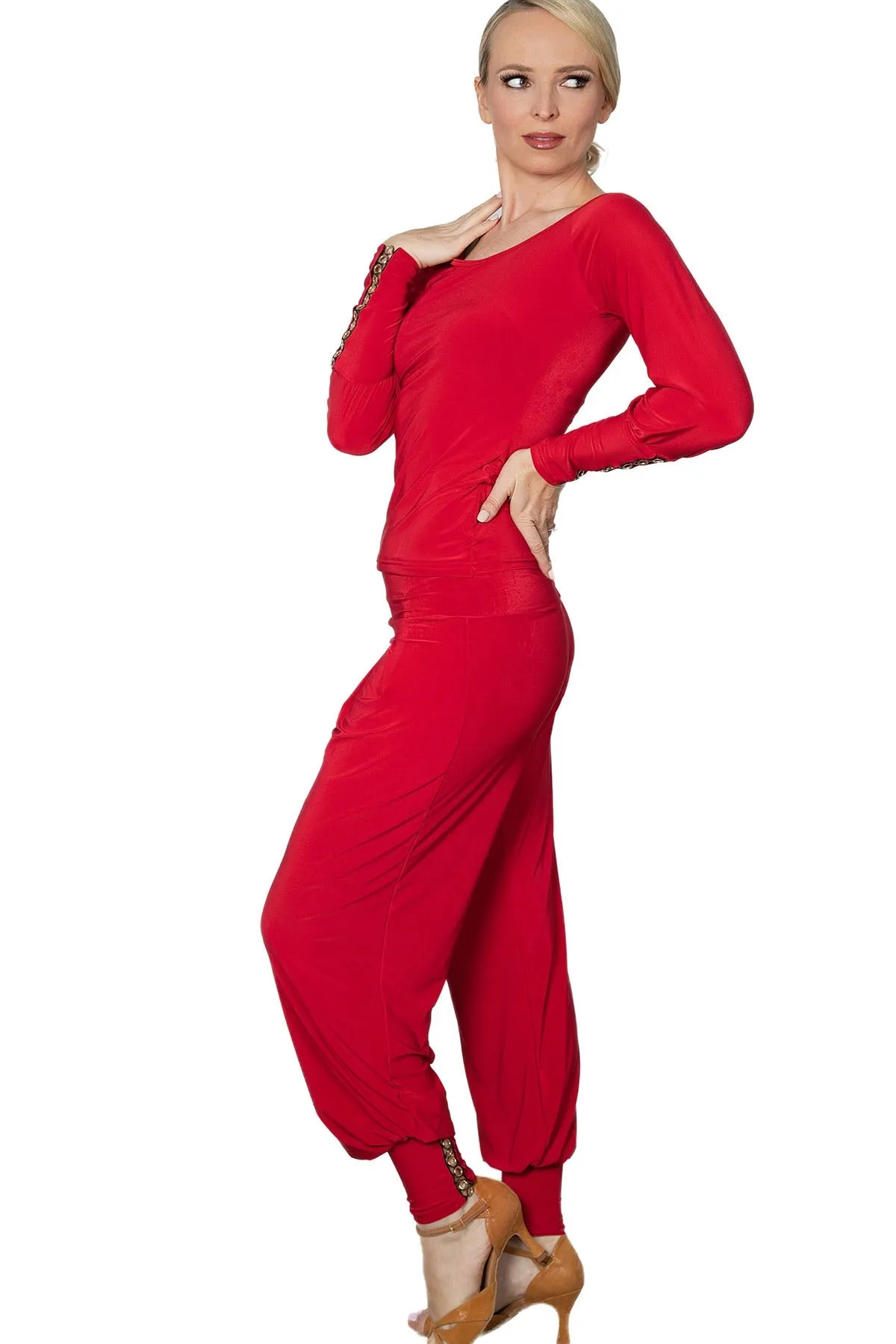Dance America P2402 Women's Circle Embellished Harem Practice or Teaching Dance Pants in Stock