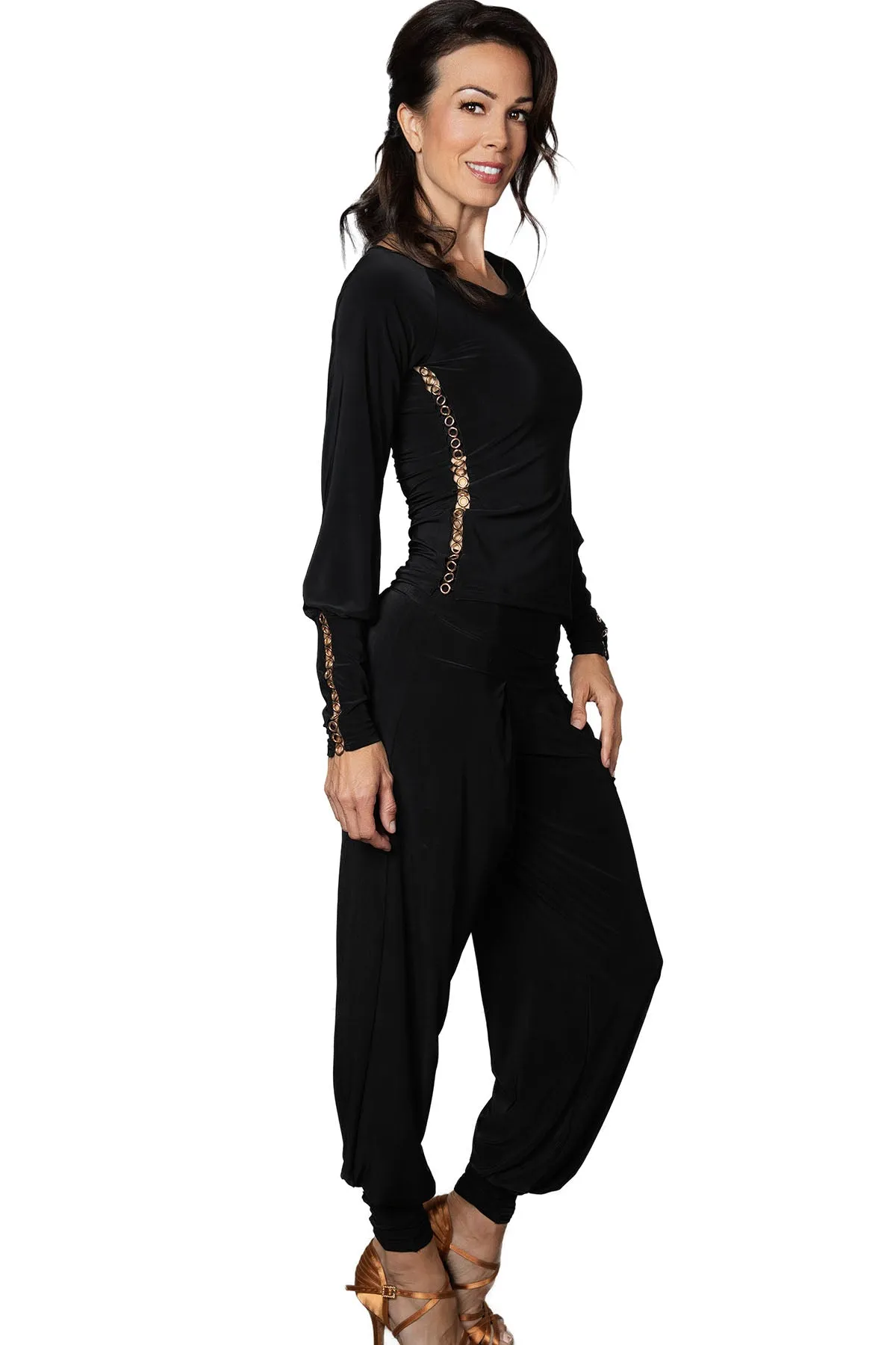 Dance America P2402 Women's Circle Embellished Harem Practice or Teaching Dance Pants in Stock