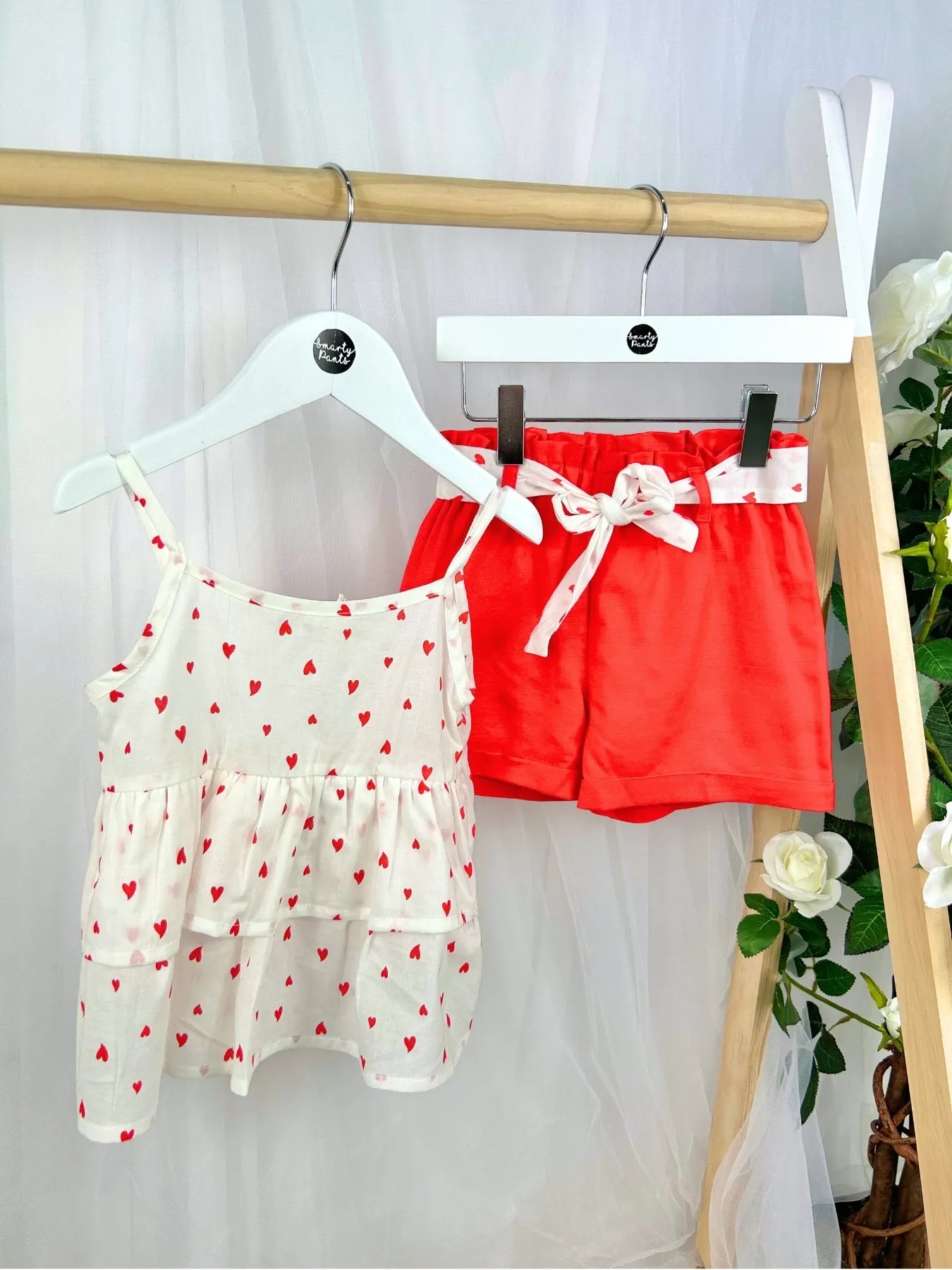 EMC Girls White & Red Loveheart Short Set