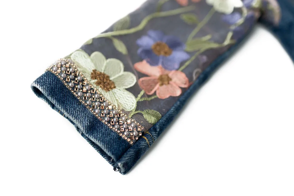 Flowers of Happiness Upcycled Denim Jacket - Kids