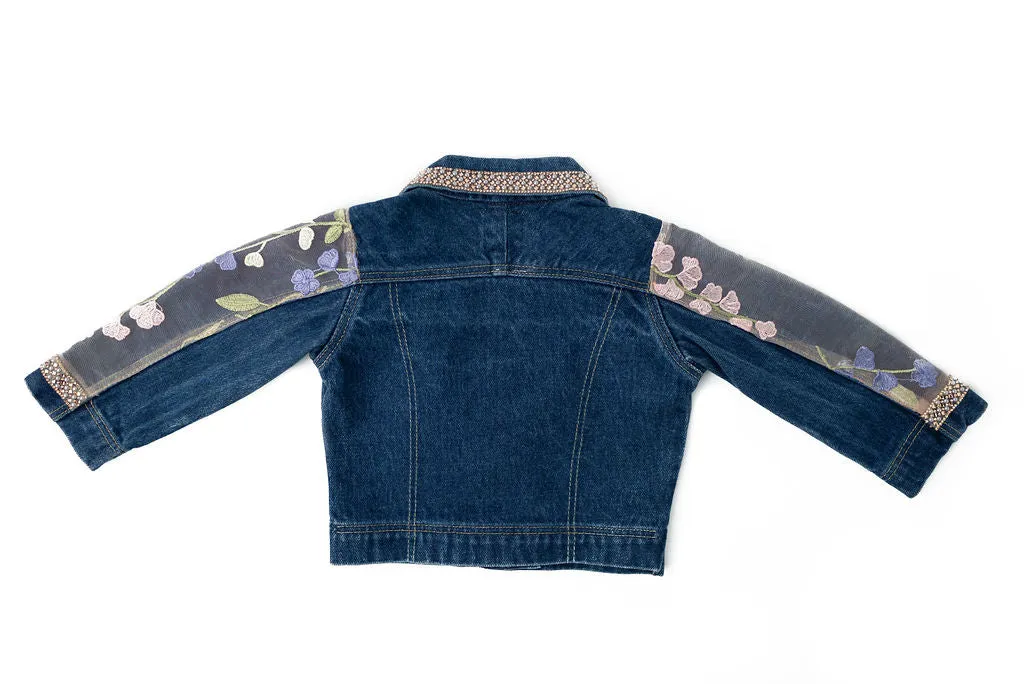 Flowers of Happiness Upcycled Denim Jacket - Kids
