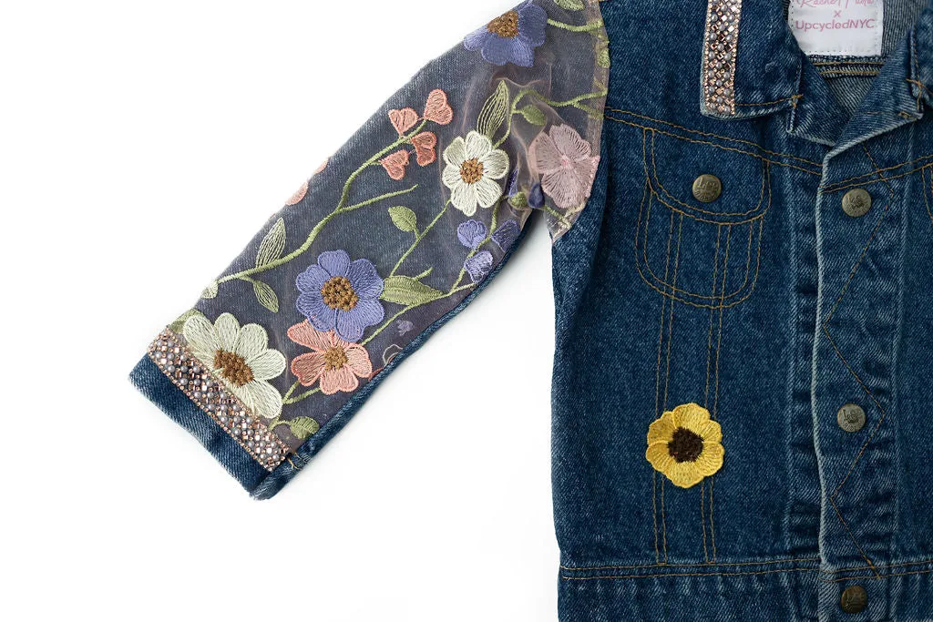 Flowers of Happiness Upcycled Denim Jacket - Kids