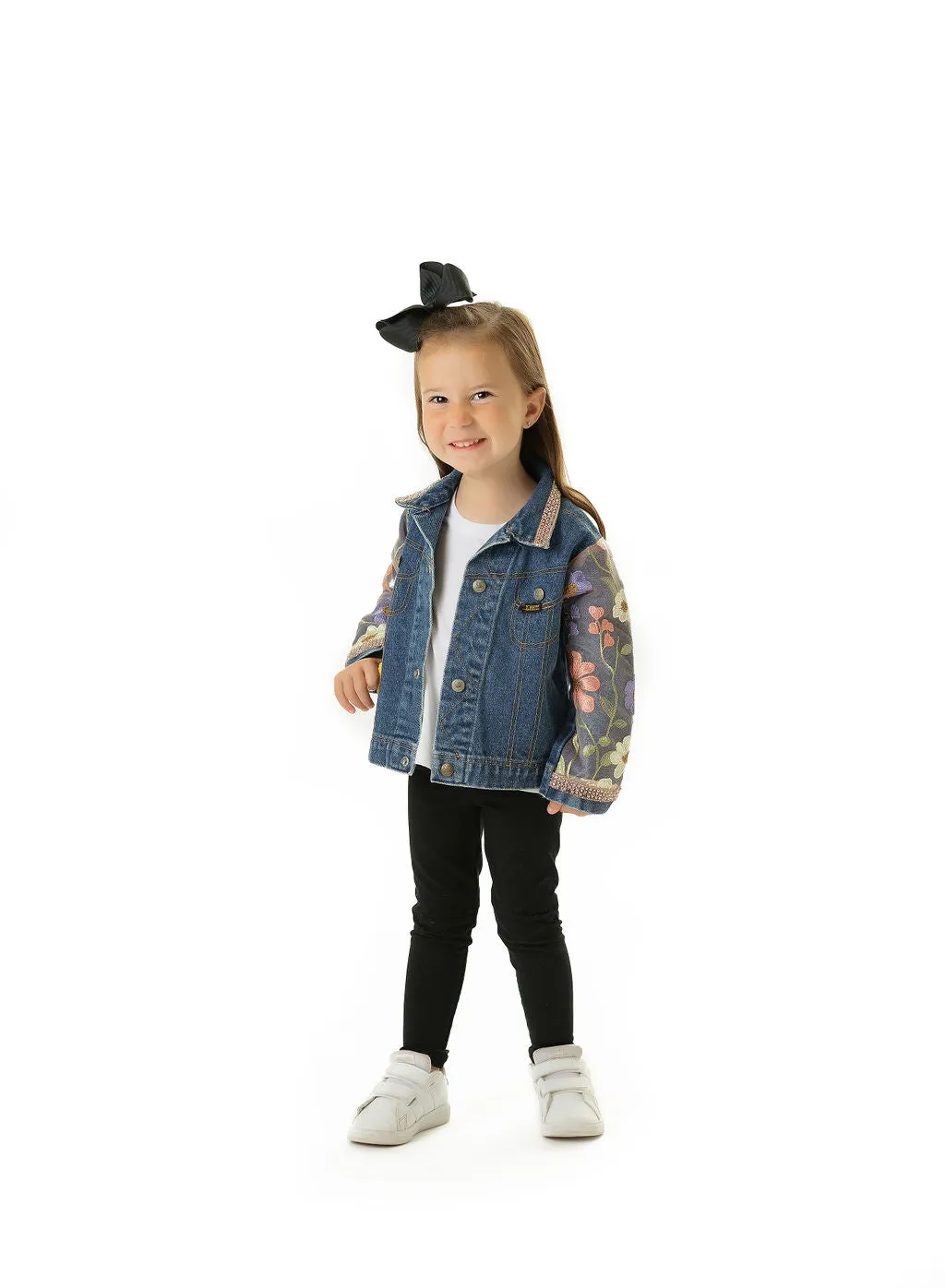 Flowers of Happiness Upcycled Denim Jacket - Kids