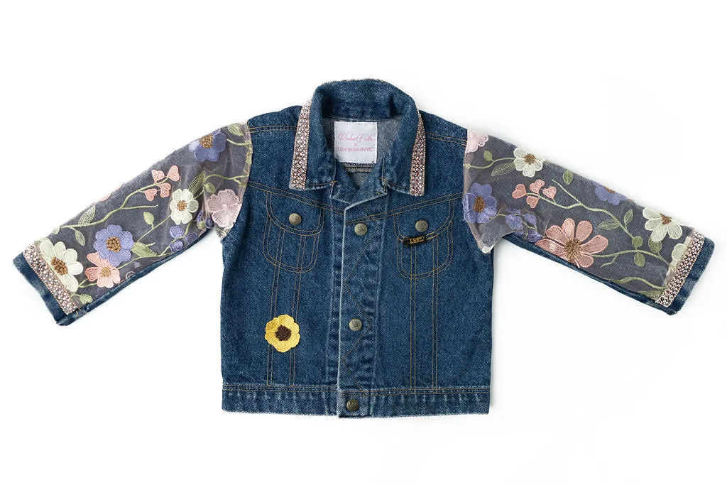 Flowers of Happiness Upcycled Denim Jacket - Kids