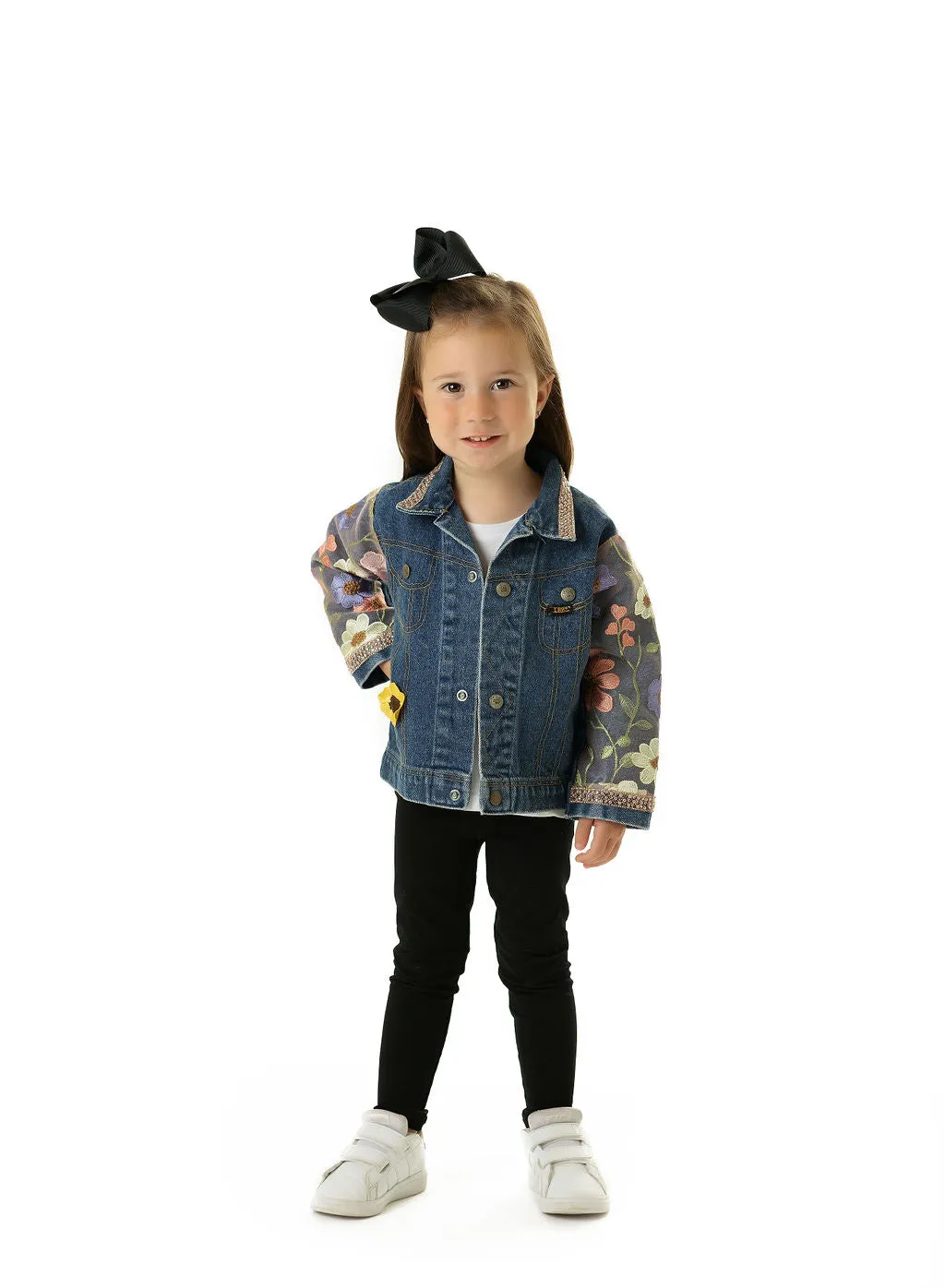 Flowers of Happiness Upcycled Denim Jacket - Kids