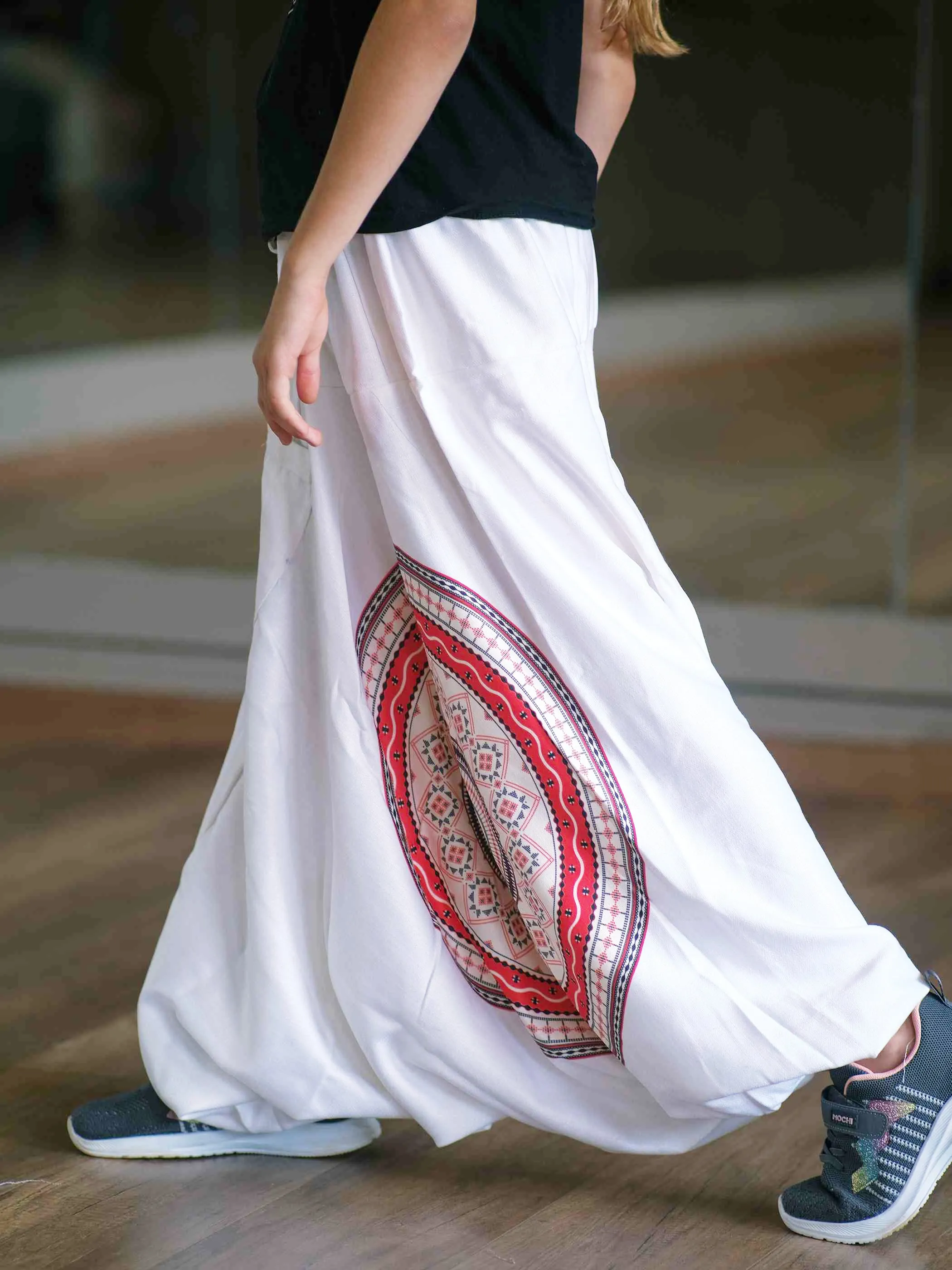 Girl's Kids White Mandala Dhoti Baggy Harem For Dance