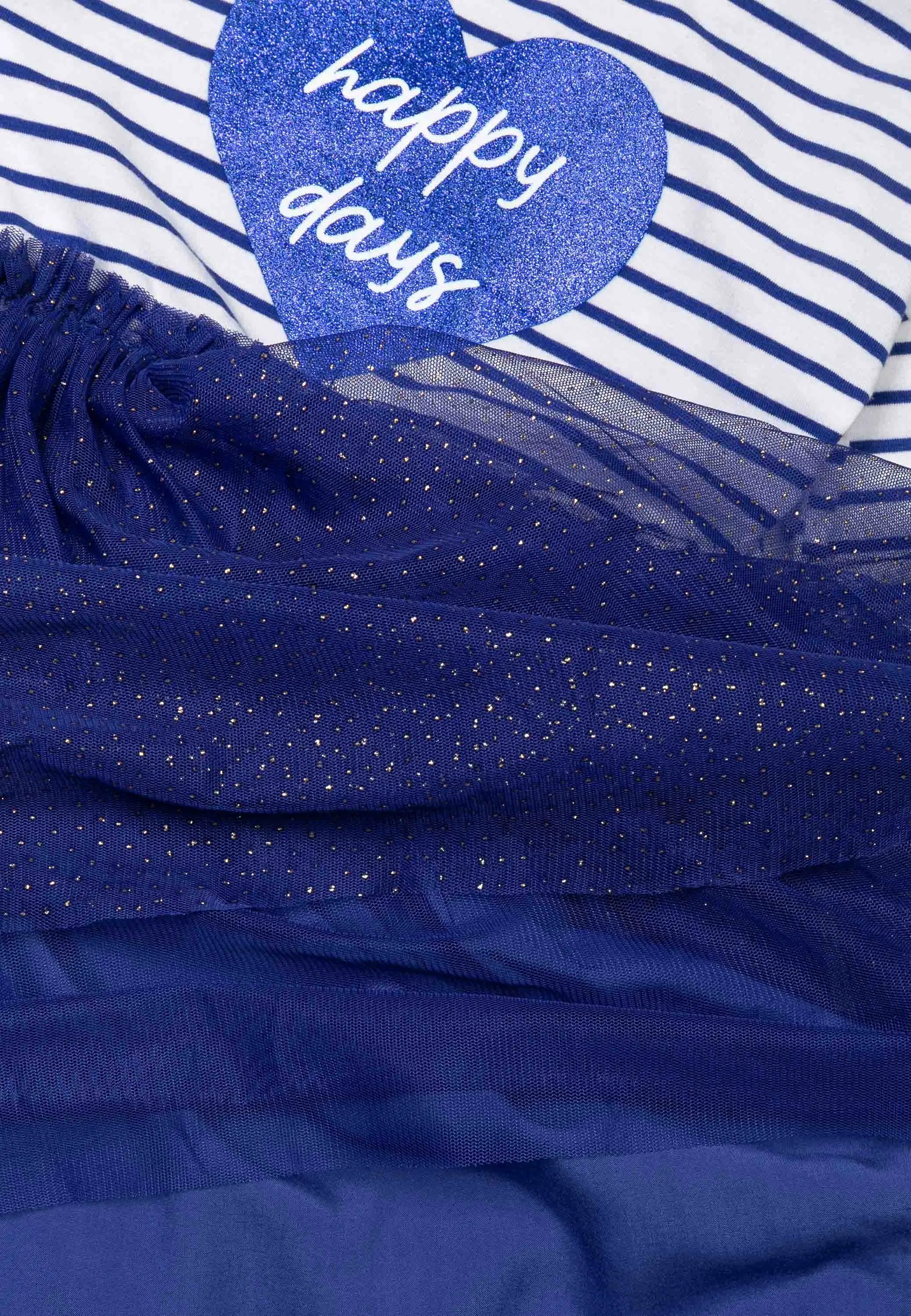 Girls Striped Dress With Net Skirt