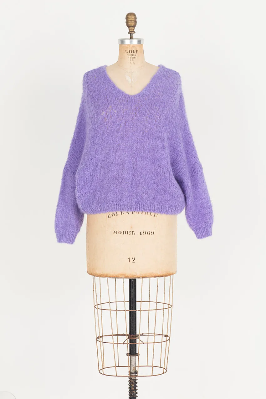 Hand knit batwing sweater V neck (Alpaca) - Lilac