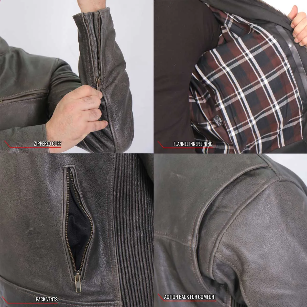Hot Leathers JKM1029 Mens Distress Brown Carry and Conceal Leather Jacket
