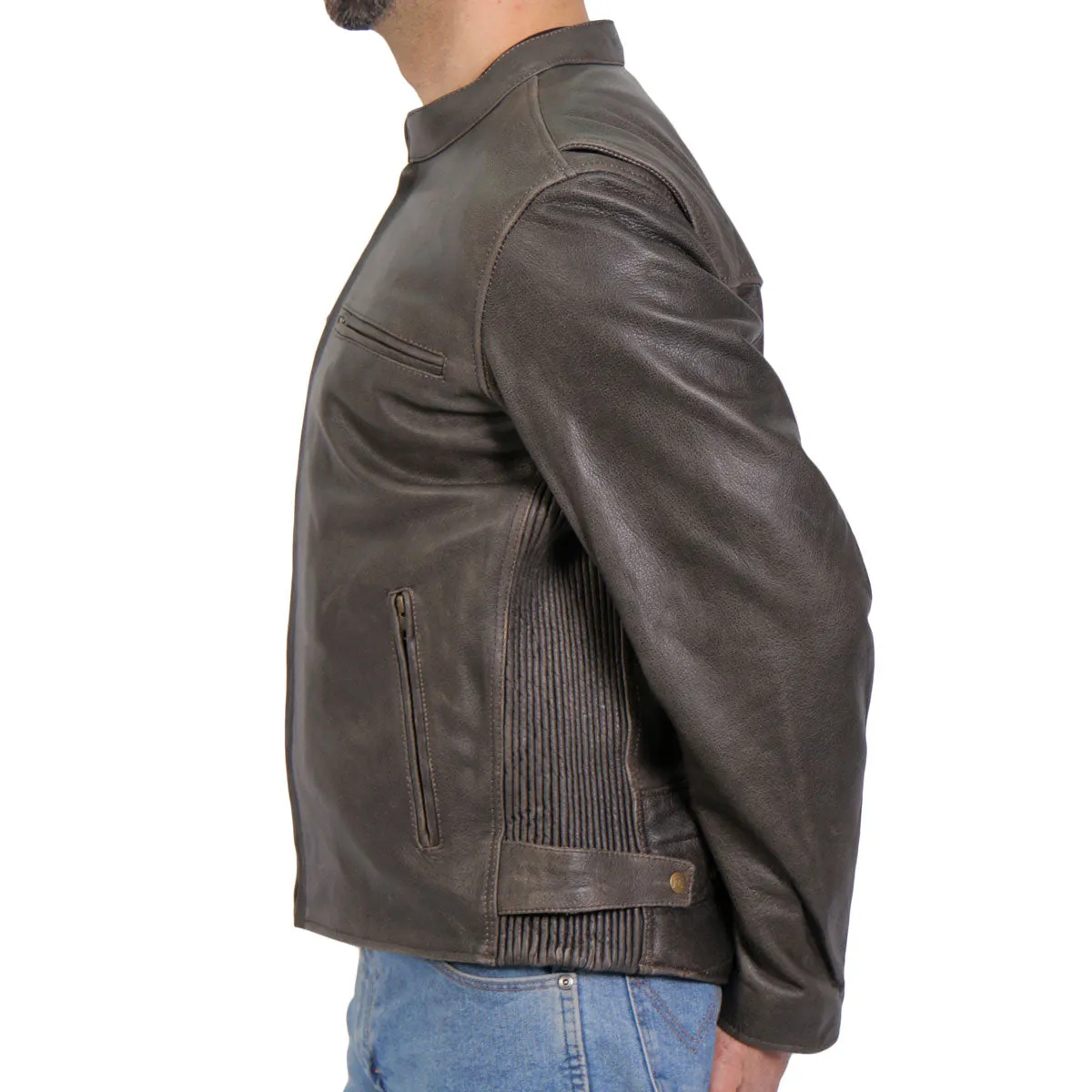 Hot Leathers JKM1029 Mens Distress Brown Carry and Conceal Leather Jacket