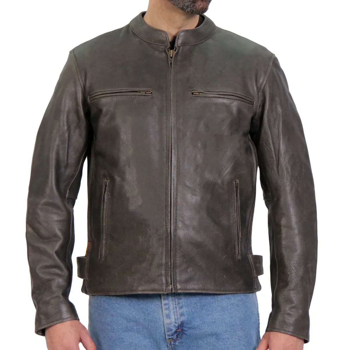 Hot Leathers JKM1029 Mens Distress Brown Carry and Conceal Leather Jacket