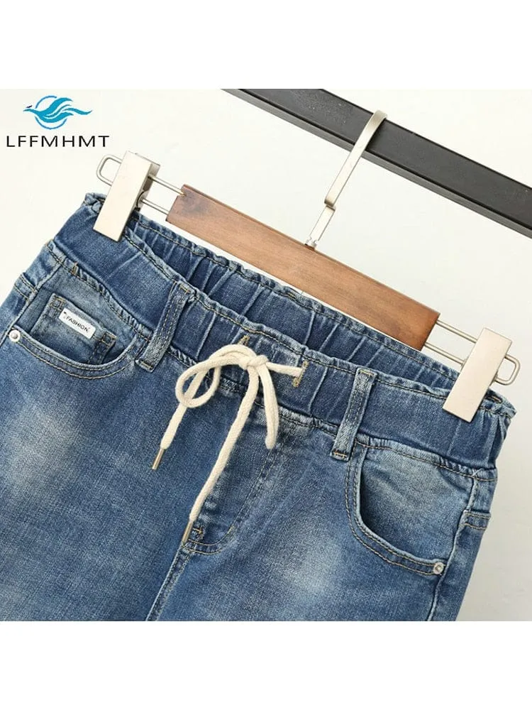 Lume Elastic Waist Denim Ripped Pants