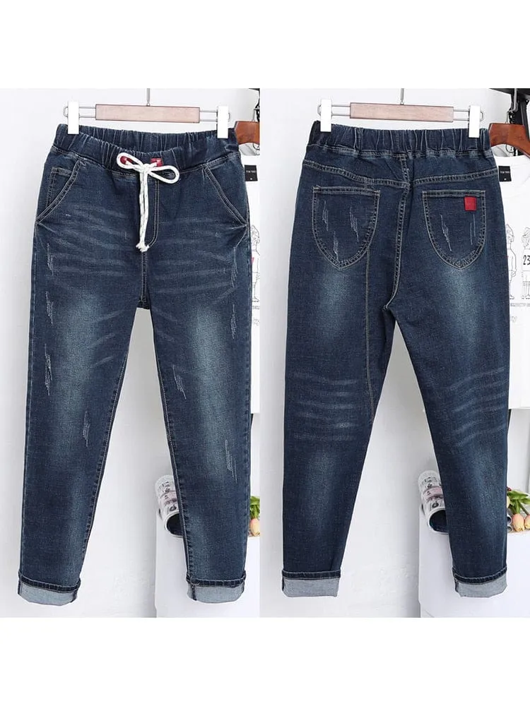 Lume Elastic Waist Denim Ripped Pants