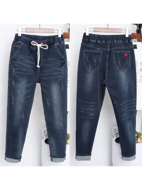 Lume Elastic Waist Denim Ripped Pants