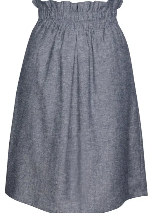Nora Paperbag Midi Hemp Skirt in Grey