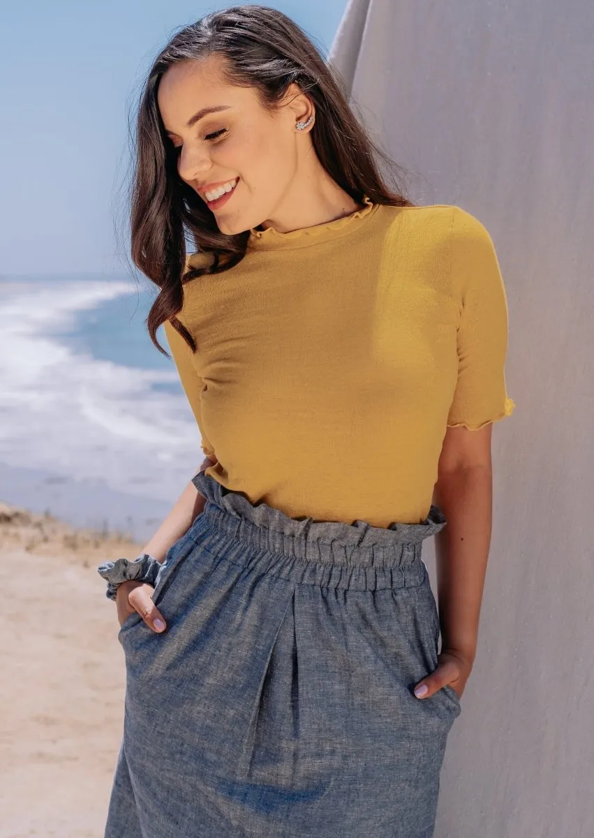 Nora Paperbag Midi Hemp Skirt in Grey