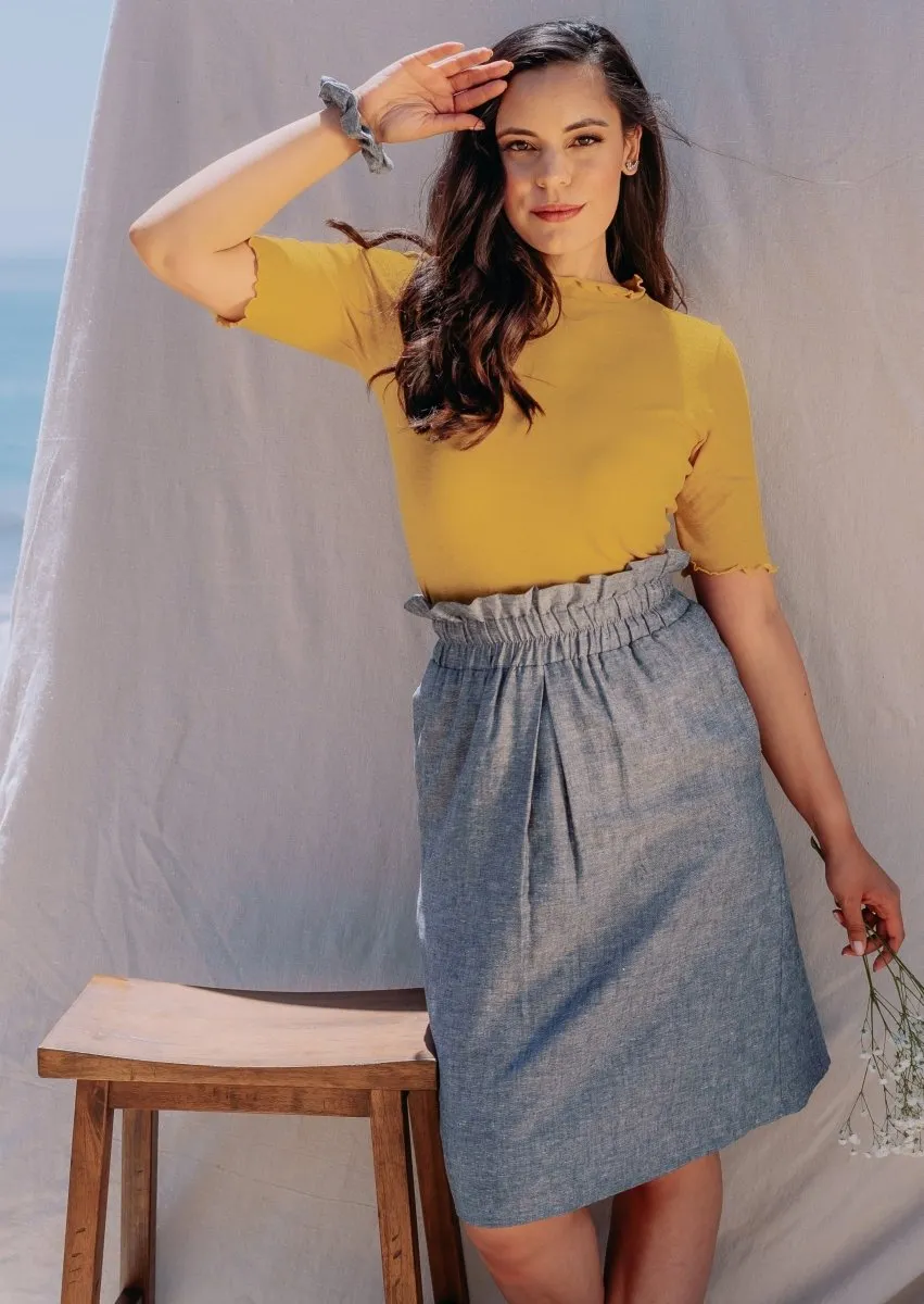 Nora Paperbag Midi Hemp Skirt in Grey