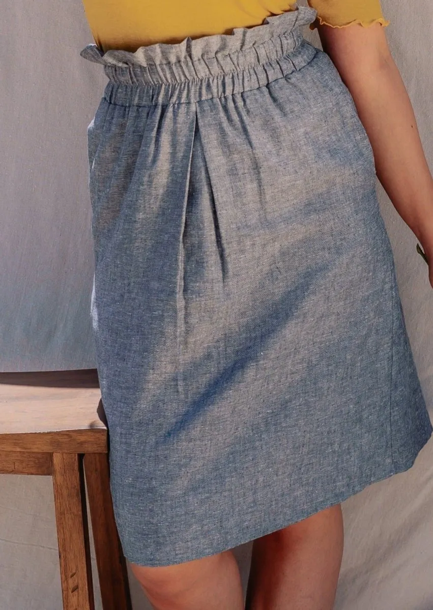 Nora Paperbag Midi Hemp Skirt in Grey