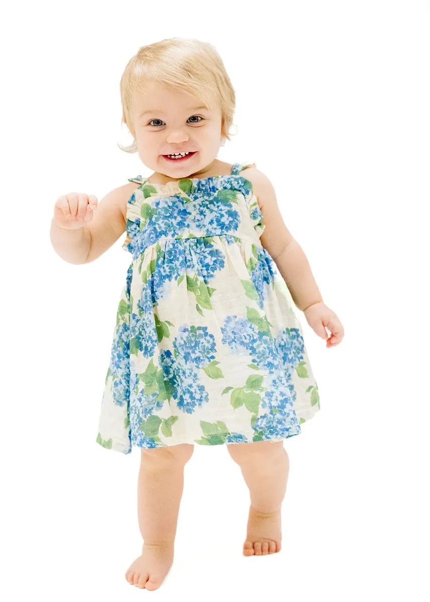 Paperbag Ruffle Sundress - Watercolor Hydrangeas