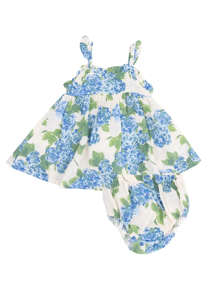 Paperbag Ruffle Sundress - Watercolor Hydrangeas