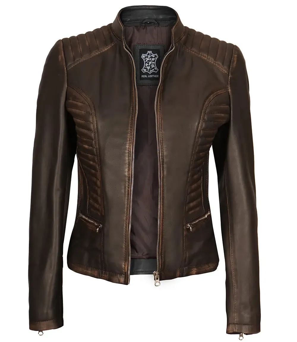 Rachel Womens Dark Brown Leather Jacket