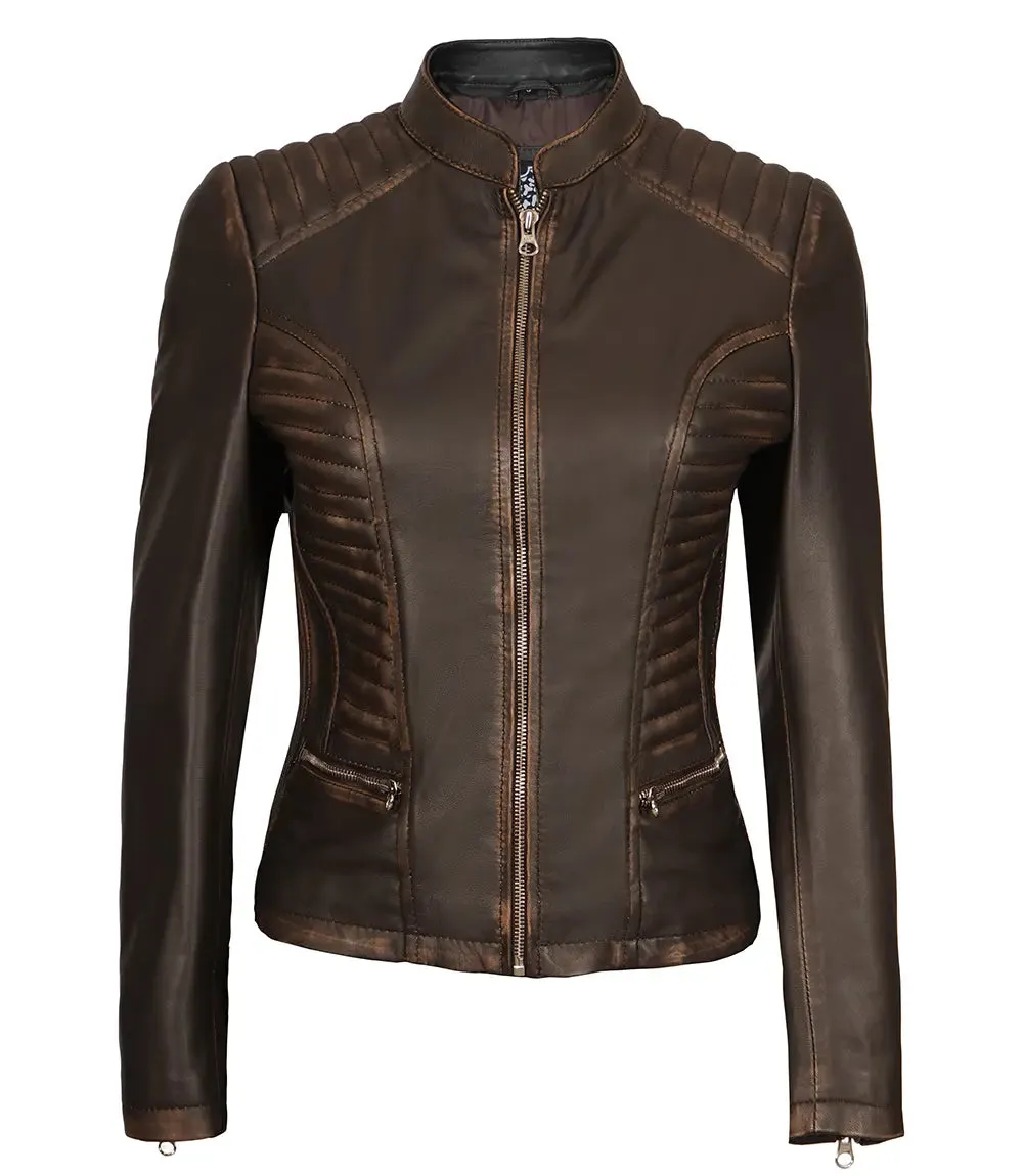 Rachel Womens Dark Brown Leather Jacket
