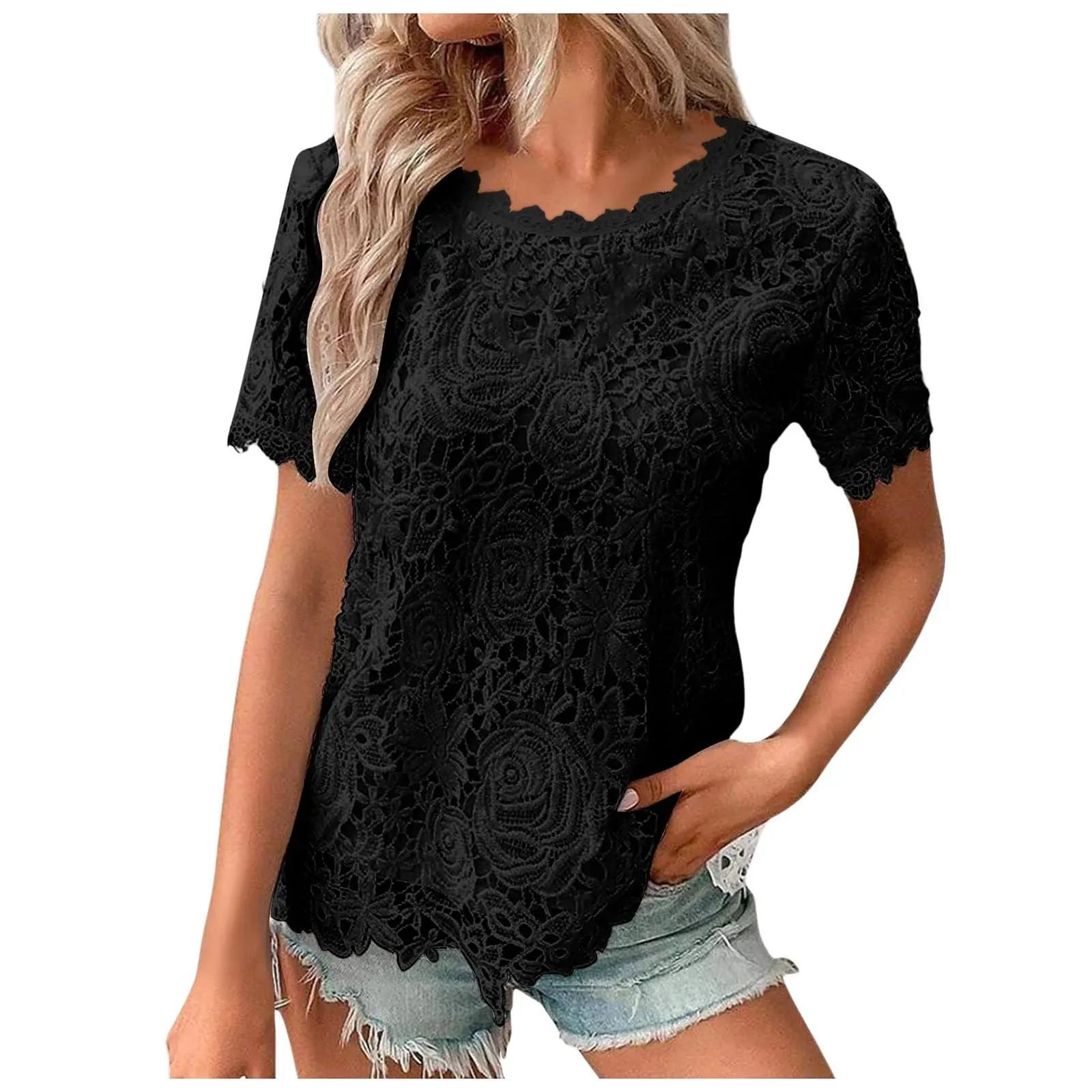 Solid Color Round Neck Short Sleeve Shirt