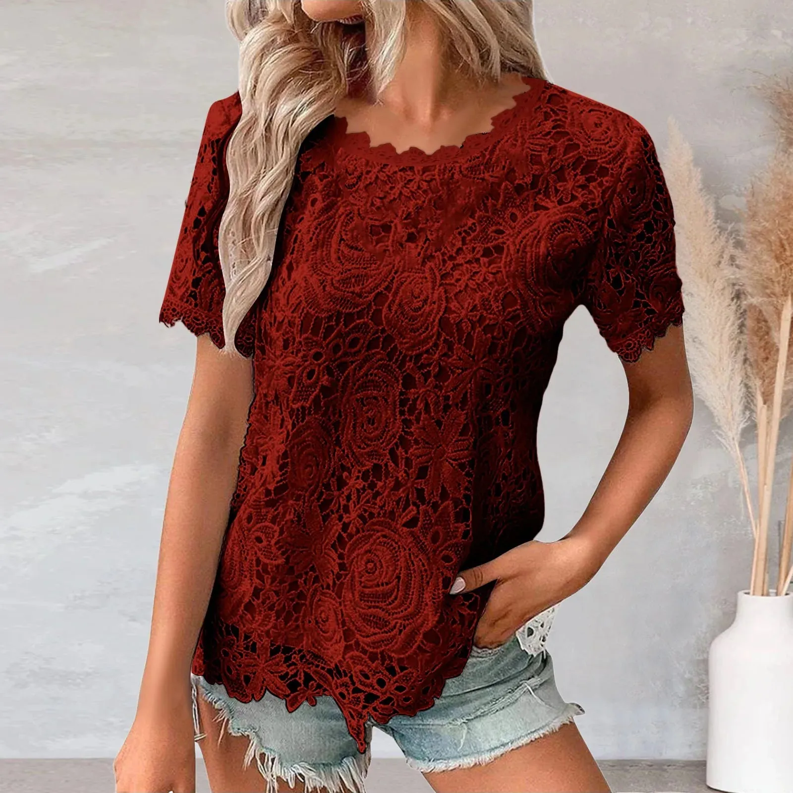 Solid Color Round Neck Short Sleeve Shirt