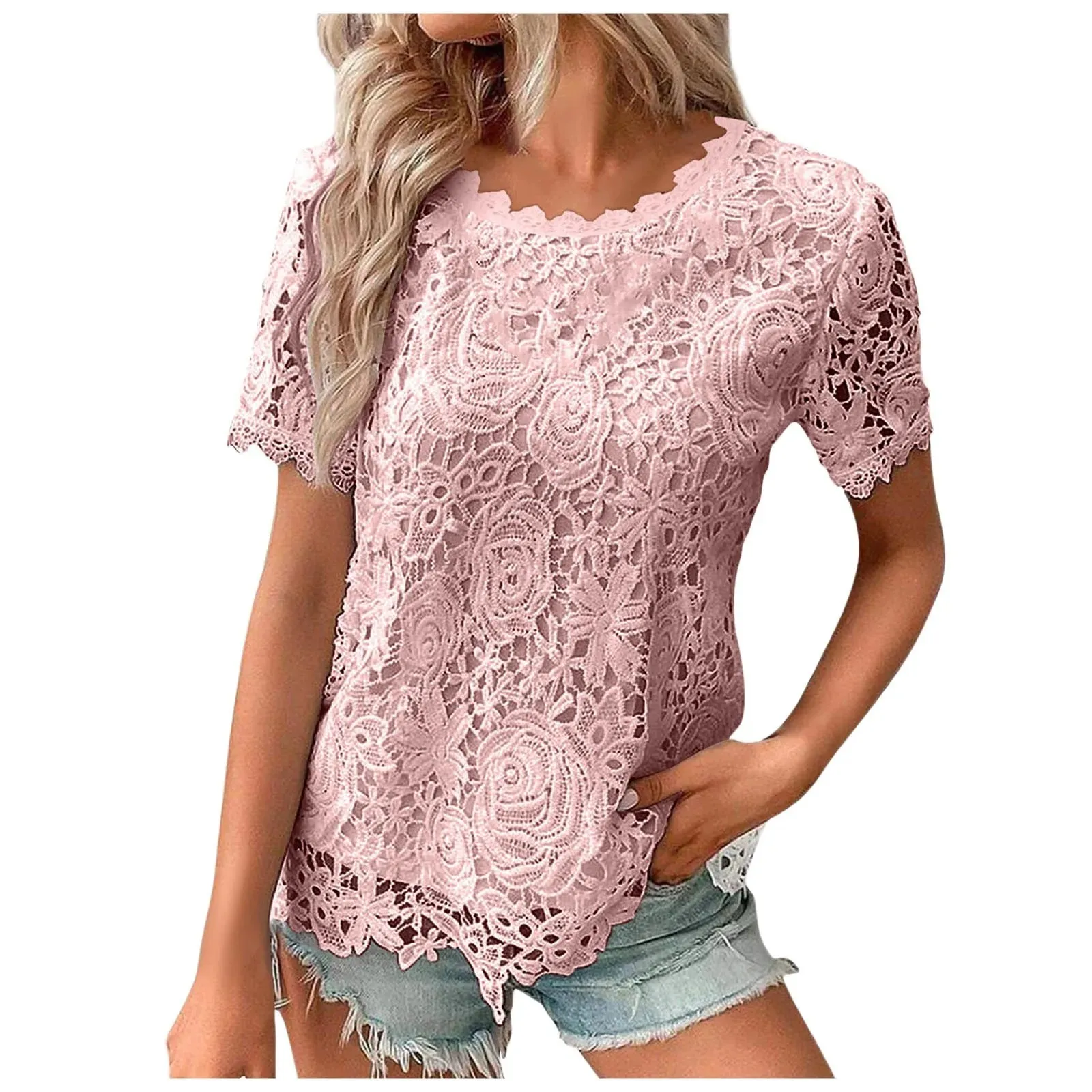 Solid Color Round Neck Short Sleeve Shirt