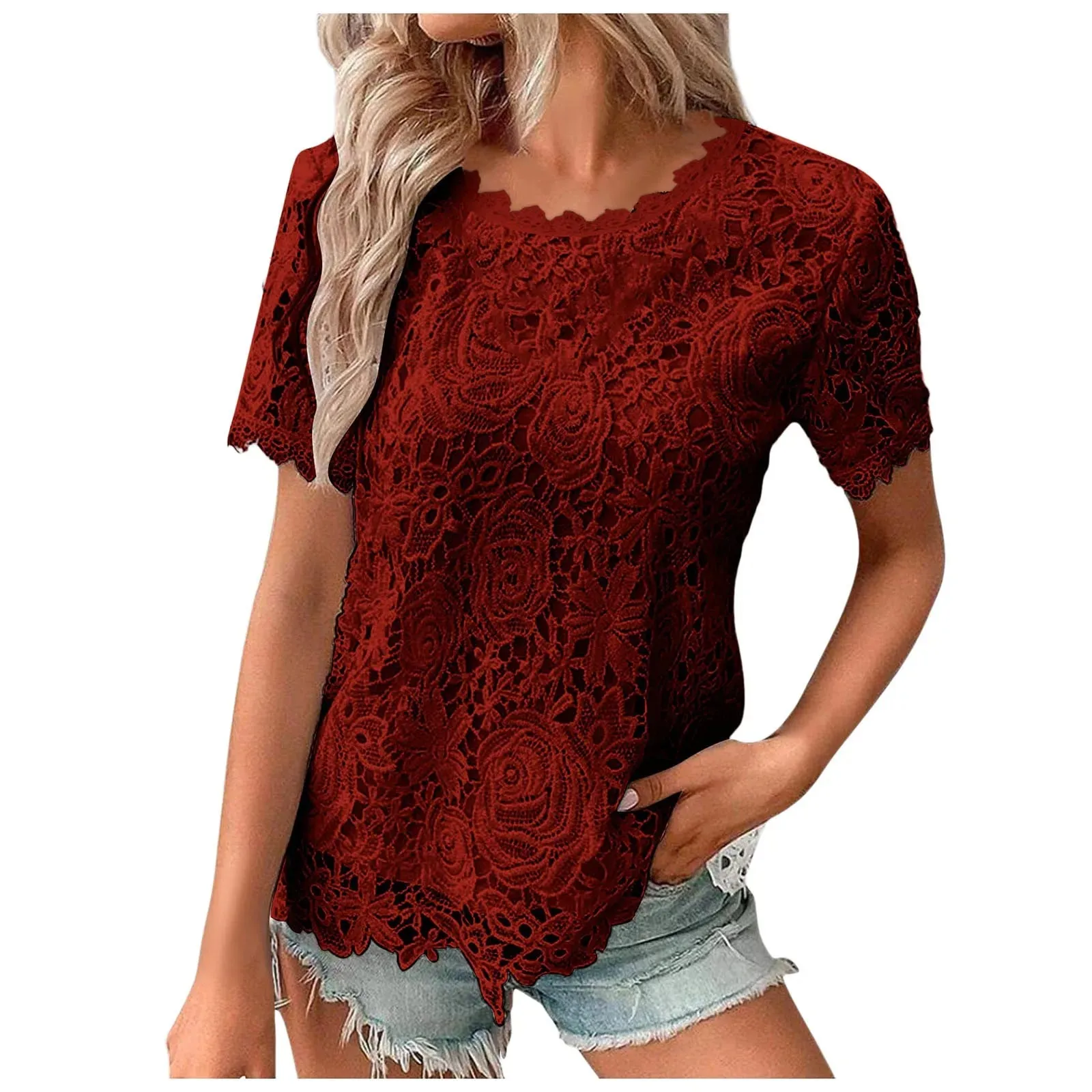 Solid Color Round Neck Short Sleeve Shirt