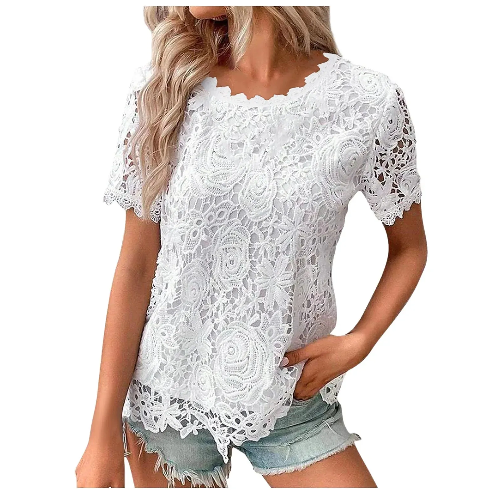 Solid Color Round Neck Short Sleeve Shirt