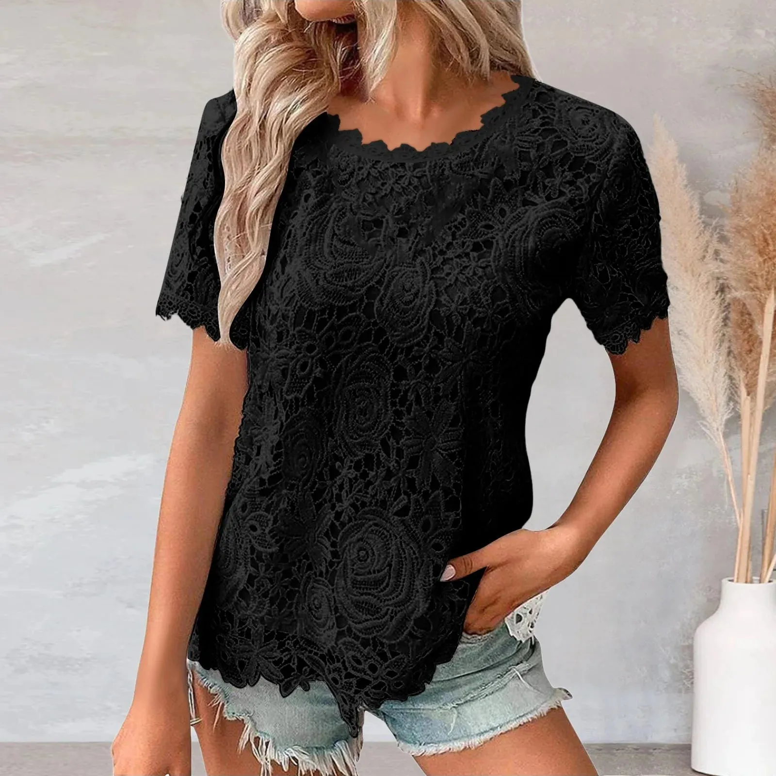 Solid Color Round Neck Short Sleeve Shirt