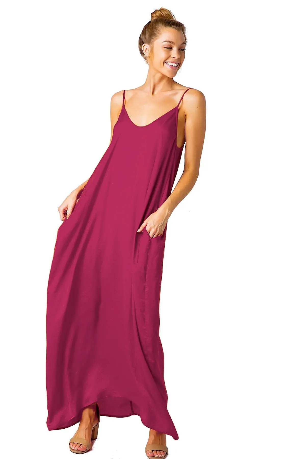 Summer Dress Washed Satin Balloon Bottom Spagetti Strap Cover Up Maxi